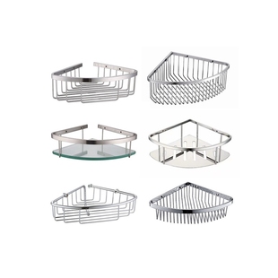 洗澡间置物架小号单层卫浴墙角架304不锈钢拉丝三角淋浴篮大号