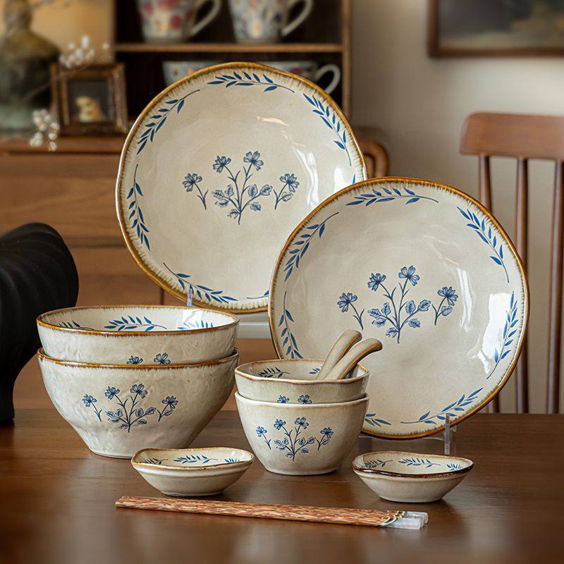 巷子尾〖小苍兰餐具套装〗复古高级感碗盘2人食陶瓷碗碟家用,餐饮具,碗,淘宝优惠券,粉丝福利购,淘宝优惠卷