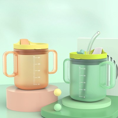禾果儿童牛奶杯刻度防摔泡奶家用喝水鸭嘴瓶宝宝带手柄学饮吸管杯