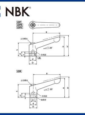 NBK LDFS内螺纹夹紧手柄 旋转半径长 不锈钢手柄手轮 机床附件