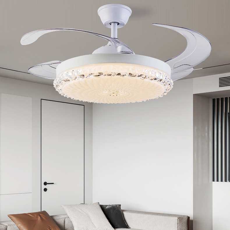 风扇灯餐厅新款2024一体吊扇灯法式奶油风中山灯具隐形客厅电扇灯