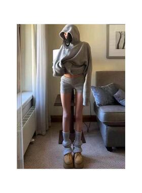 休闲卫衣套装女秋季慵懒灰色毛衣开衫外套针织短裤辣妹时尚两件套