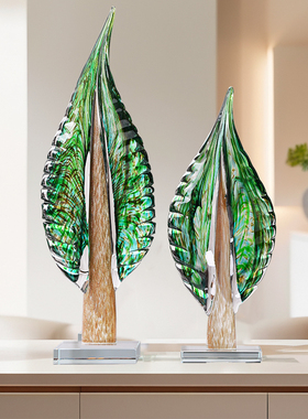 轻奢高档琉璃摆件高级感小众玻璃绿色艺术高端玄关客厅装饰工艺品