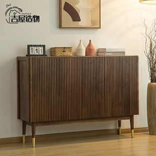 黑胡桃木格栅鞋 柜轻奢简约北欧实木玄关柜收纳隔断入户储物柜家用