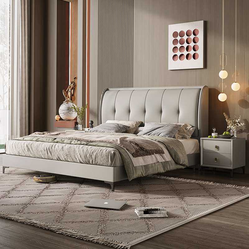 厂家直销意式轻奢软体皮艺床新款现代简约酒店公寓出租房实木皮床