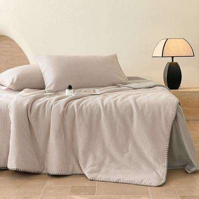 2025新款A类全棉华夫格色织提花娜雅醋酯纤维夏被四件套-简韵条纹