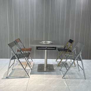 极简网红工业风火锅店大排档餐桌不锈钢火锅桌收纳折叠亚克力椅子