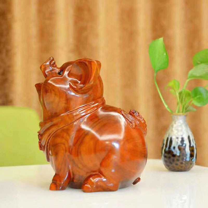 花梨木福在眼前木质福猪储蓄罐儿童只进不出存钱罐客厅实木雕摆件