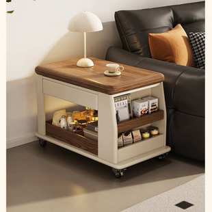 中古风可移动小户型多功能小推车沙发边几新款实木折叠桌茶几卧室