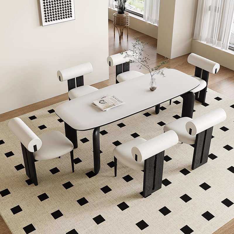 法式奶油风实木餐桌椅组合家用小户型长方形岩板餐桌小户型适用