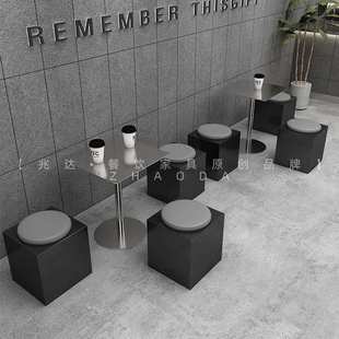 工业风奶茶店咖啡馆餐桌椅卡座沙发现代圆形茶几桌子折叠椅子组合