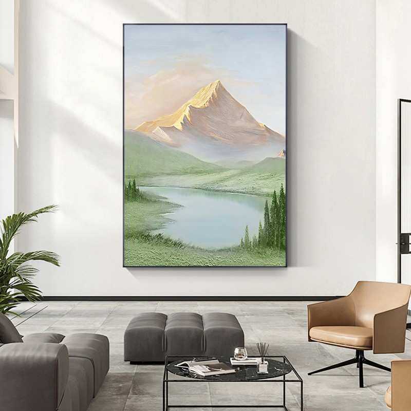 现代简约装饰画背有靠山客厅北欧挂画沙发落地画绿色玄关风景壁画