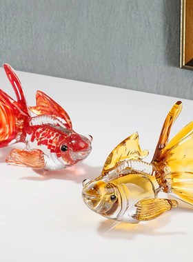 轻奢琉璃年年有余摆件客厅玄关桌面高端锦鲤装饰高颜值玻璃工艺品