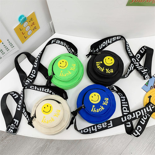 2022新款可爱笑脸男童洋气小挎包百搭迷你宝宝帆布包潮儿童休闲包