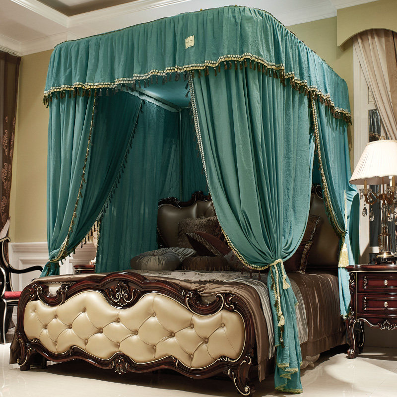 U型导轨遮光布蚊帐三开门老式床帘床幔落地1.8m1.2米轨道家用防尘