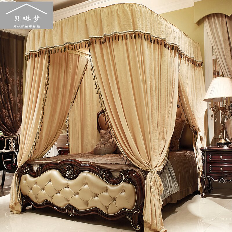 U型导轨蚊帐三开门公知床帘床幔遮光落地1.8m1.2米轨道家用防尘