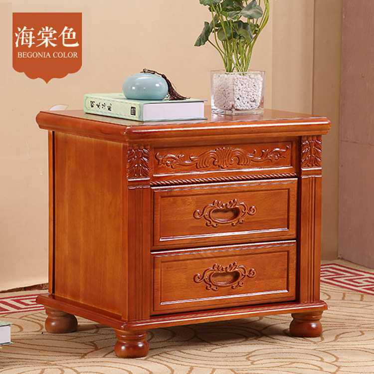 实木床头柜 中式仿古卧室雕花角柜白色橡木床边柜储物柜 厂家