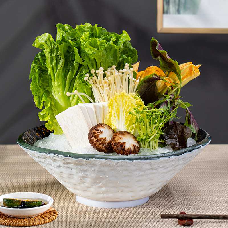 三文鱼刺身盘冰盘海鲜资造牛肉刺生摆盘干冰餐具鱼生盘子