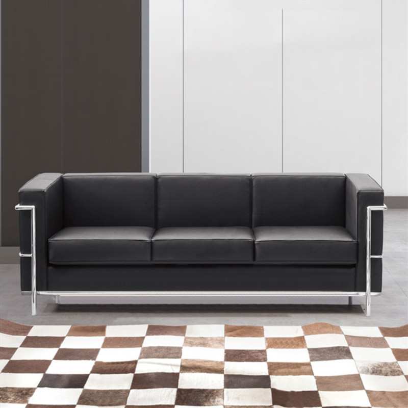 商务不锈钢办公沙发组合会客接待经典柯布西耶Lc2西皮简约现代