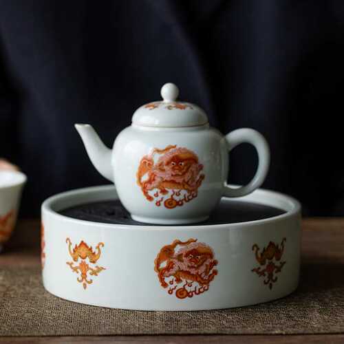 仿古青花釉里红高端储水壶承干泡台养壶垫茶承壶托盖碗底茶具配件