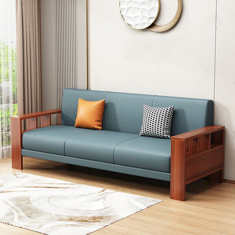 现代轻奢实木扶手沙发猫抓皮商务接待休息区客厅新中式可折叠沙发