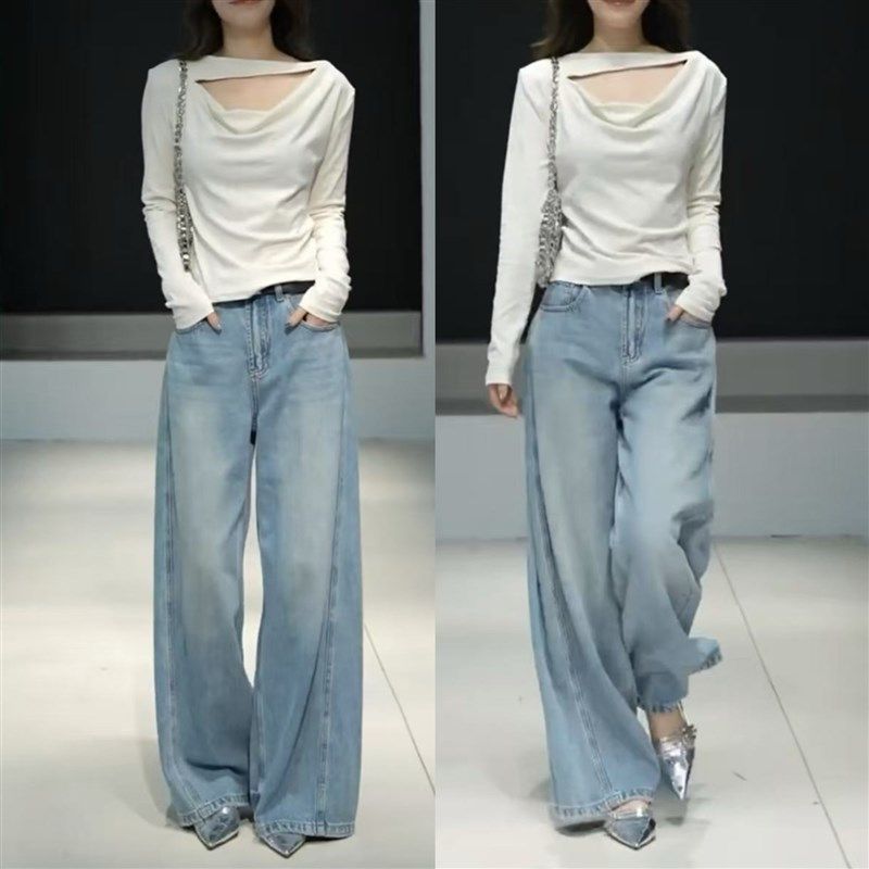 网红爆款女装春季新款气质减龄洋气时髦长袖打底衫搭配牛仔阔腿裤,女装/女士精品,时尚套装,淘宝优惠券,粉丝福利购,淘宝优惠卷