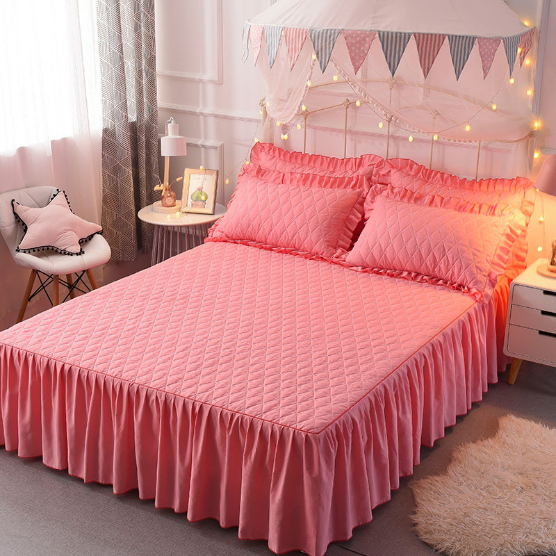 韩版纯色夹棉加厚床裙式单件荷叶边床罩1.5m1.8米席梦思床套防滑,床上用品,床裙,淘宝优惠券,粉丝福利购,淘宝优惠卷