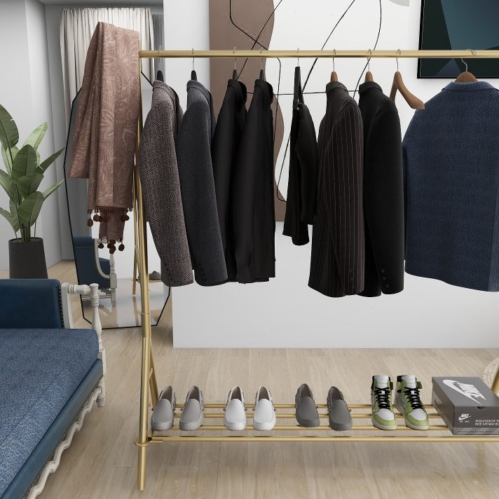 加粗加厚轻奢金色单杠式晾衣架家用商用服装展示简易安装收纳整理