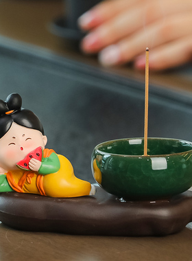 创意可爱唐仕女檀香插香器香道香薰炉摆件茶宠客厅书房.桌面小摆