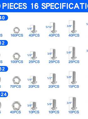 跨境1110pcs  304不锈钢美制十字盘头螺丝 配平弹母套装 美制螺丝