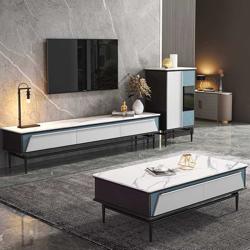 北欧岩板茶几电视柜餐桌椅组合客厅大理石茶几方圆两用餐桌套装