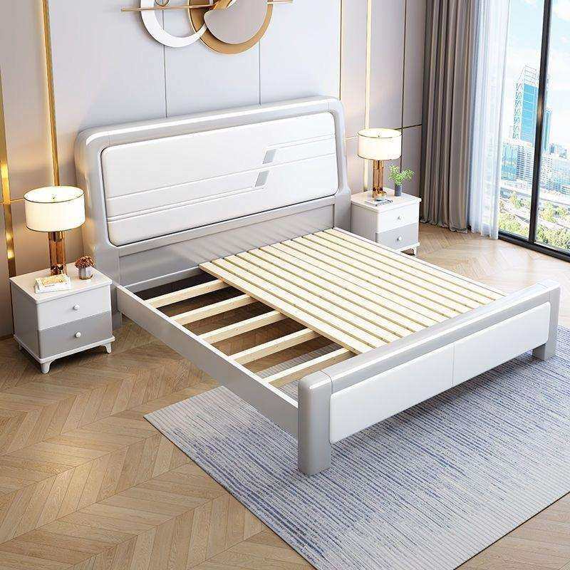 简约实木床现代压纹小户型家用双人主卧大床出租房单人储物榫卯床