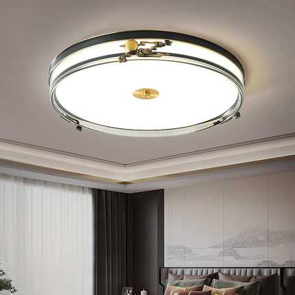 新中式全铜吸顶灯简约轻奢家用灯现代极简圆形LED书房主卧室灯具