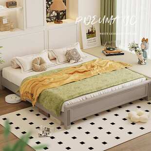 莫兰迪灰高箱床现代简约无床头床1米8双人床加床垫家用卧室实木床