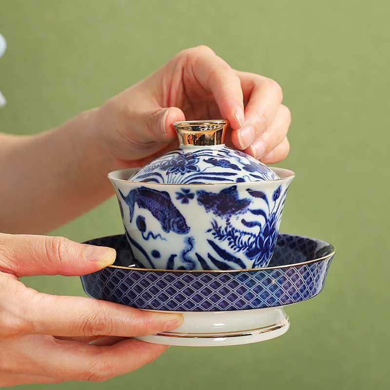 成艺工坊陶瓷茶具套装家用大号茶碗干泡台青花红茶黑茶杯三才盖碗