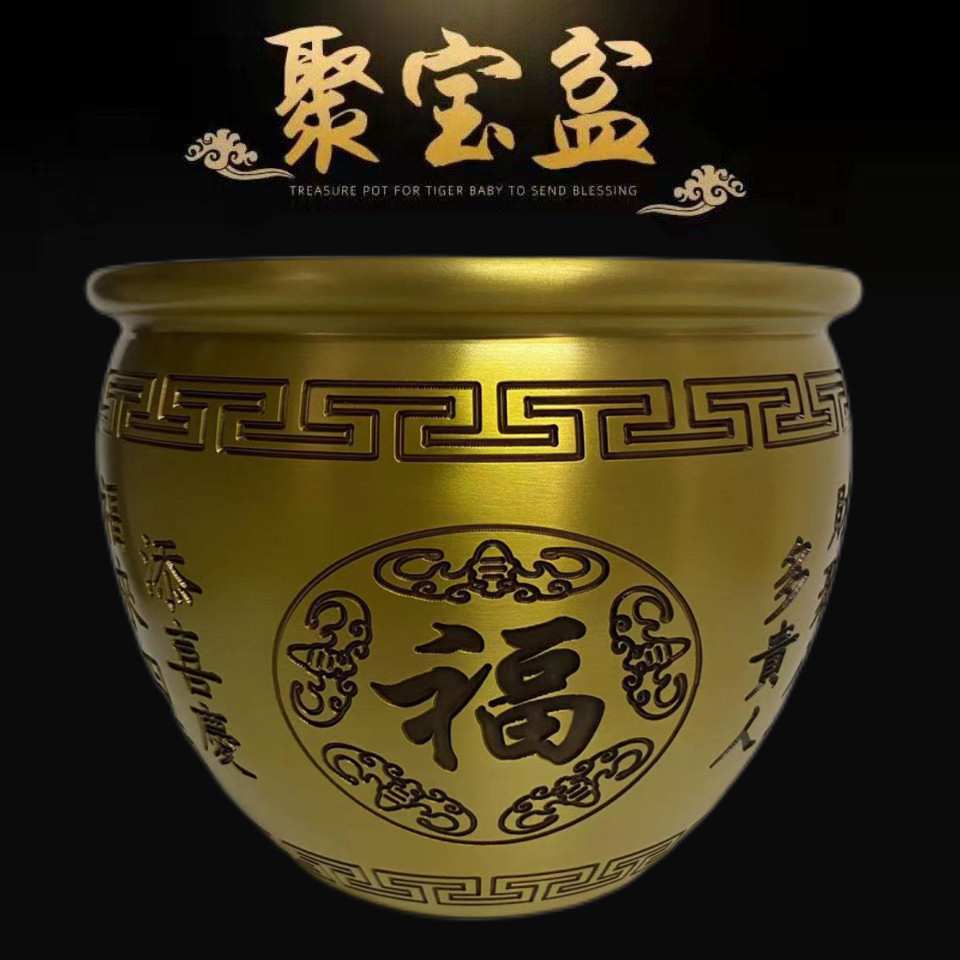 超大号20口径八宝对联铜缸摆件百福铜缸 摆件家居桌面装饰工
