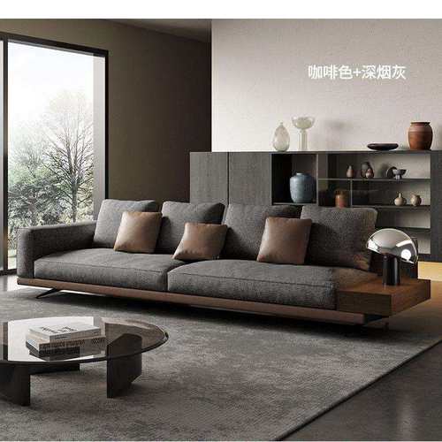 意式极简布艺沙发轻奢小户型客厅直排棉麻羽绒多人绒布沙发