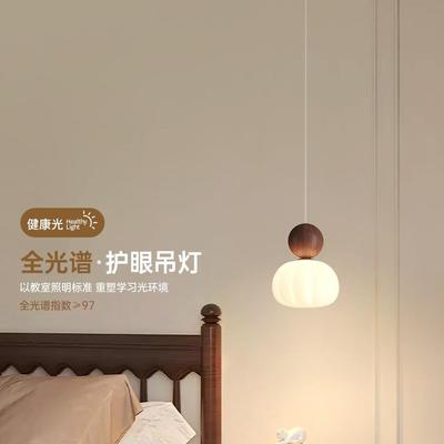 新款法式中古风卧室床头吊灯胡桃木纹走廊过道玄关复古南瓜小吊灯