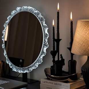 复古梳妆镜化妆镜台式桌面2025新款梳妆台镜子带灯旋转美妆镜圆镜