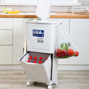 厨房垃圾桶干湿分离大容量收纳桶客厅双层带轮塑料加厚垃圾筒带盖