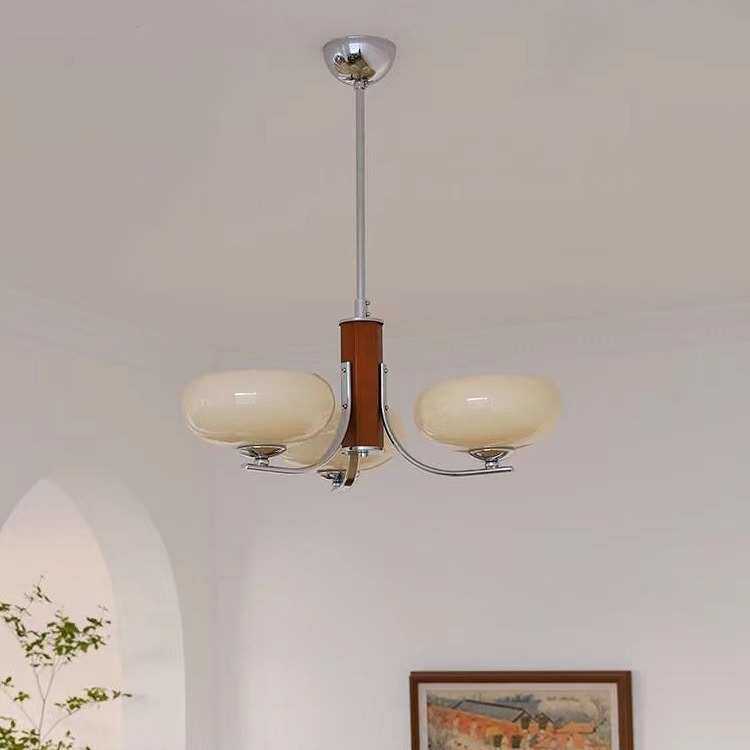 奶油风中古北欧实木卧室餐厅吊灯 法式复古原木mcm书房客厅吊灯