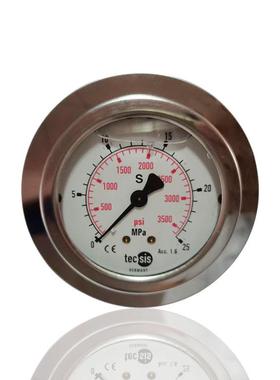 德国tecsis耐震压力表不锈钢充油轴向带前边带平夹25MPA3500PSI
