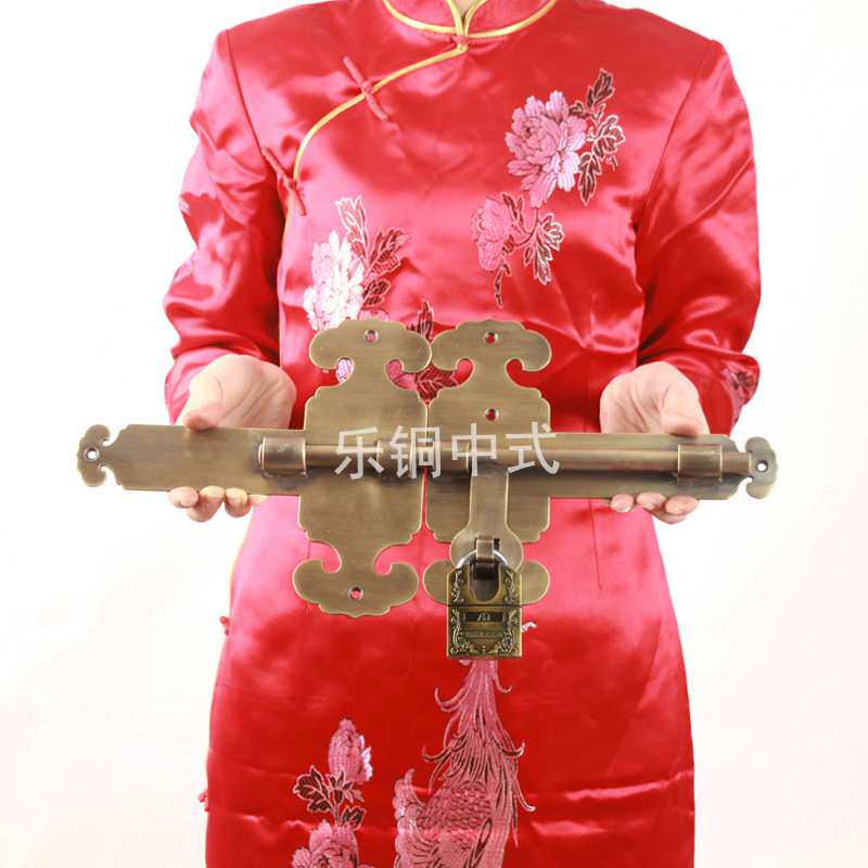 480mm古铜色素面雕花铜门插 中式仿古门栓锁门闩 供应