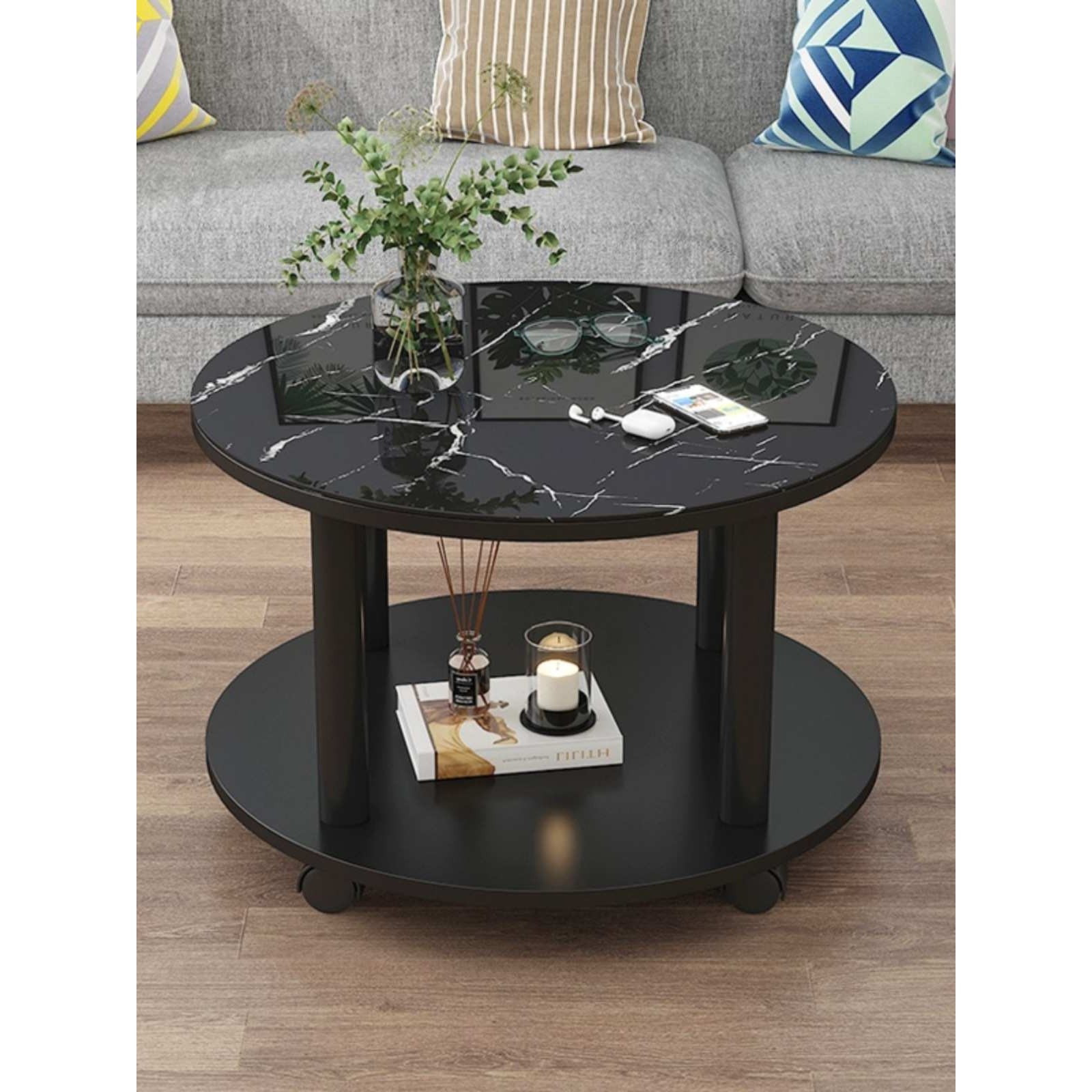 批圆形岩板茶几小户型加带脚轮可移动客厅家用现代简约小茶几桌子,3C数码配件,USB灯,淘宝优惠券,粉丝福利购,淘宝优惠卷
