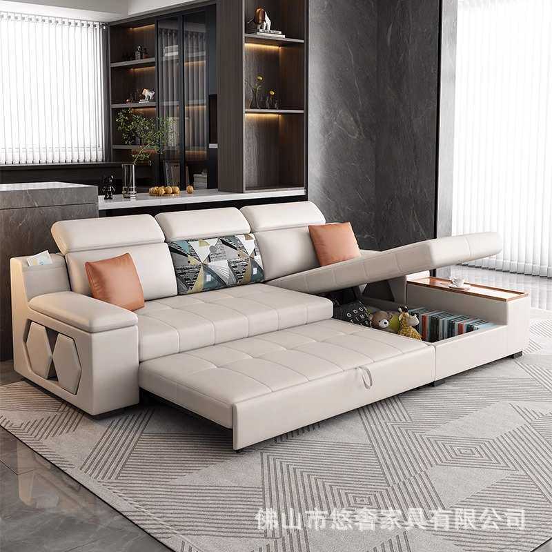 科技猫抓布艺沙发床可折叠一体两用多功能客厅贵妃带储物收纳直排