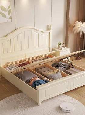 美式白色实木床双人1.8x2米现代简约1.5m奶油风1.2米田园儿童房