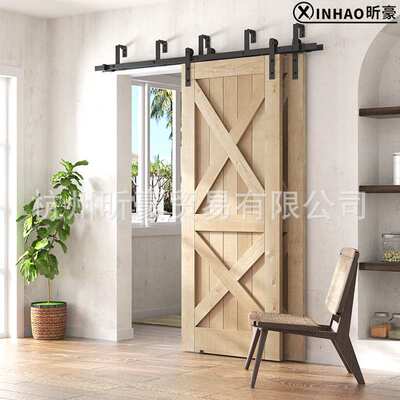 美式谷仓门吊轨圆弧款双轨bypass双门前后移门双轨道套件双层轨道