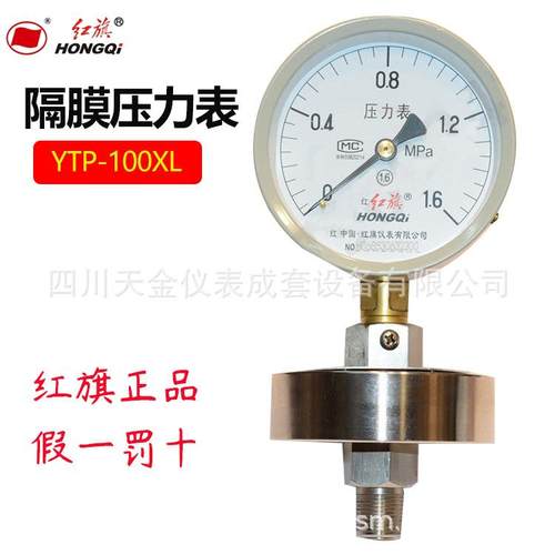 红旗隔膜压力表YTP-100XL微压表316法兰不锈钢压力表螺纹式隔膜表