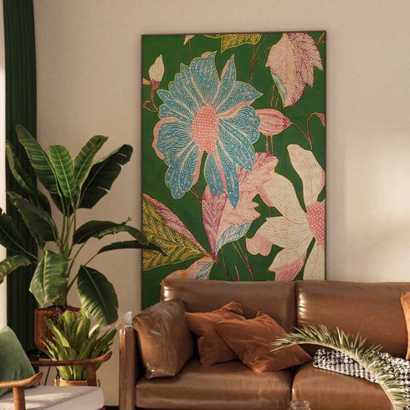 现代简约艺术复古花朵植物客厅餐厅玄关装饰画卧室壁画  竖版挂画
