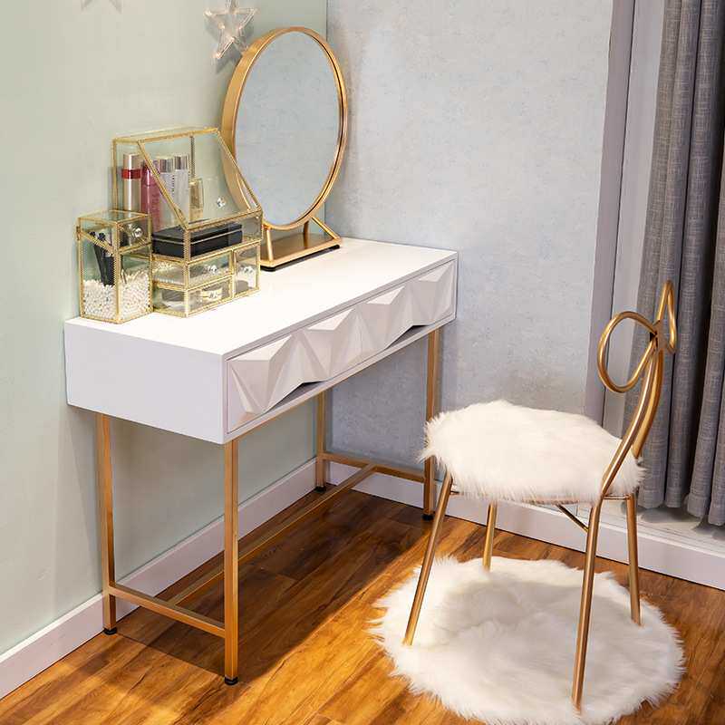 北欧风女生卧室化妆台 典雅白简约梳妆台小女人轻奢化妆桌带镜子